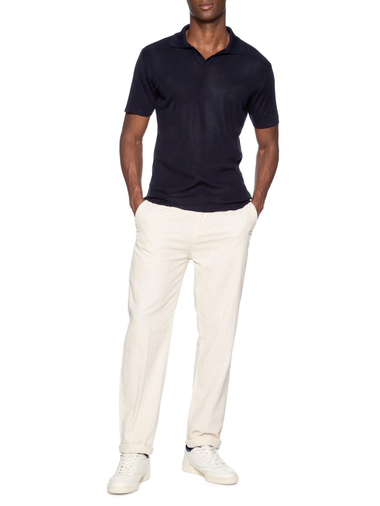 Polo Masculina Regular Fit Tricot Canelado Azul Sergio K