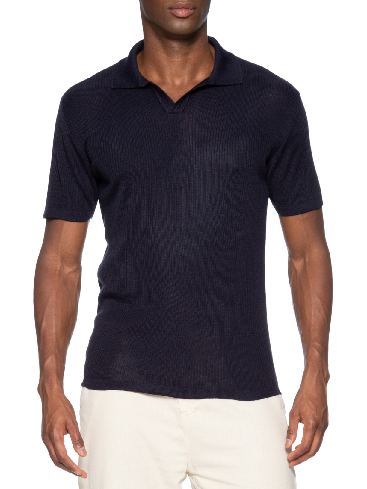 Polo Masculina Regular Fit Tricot Canelado Azul Sergio K
