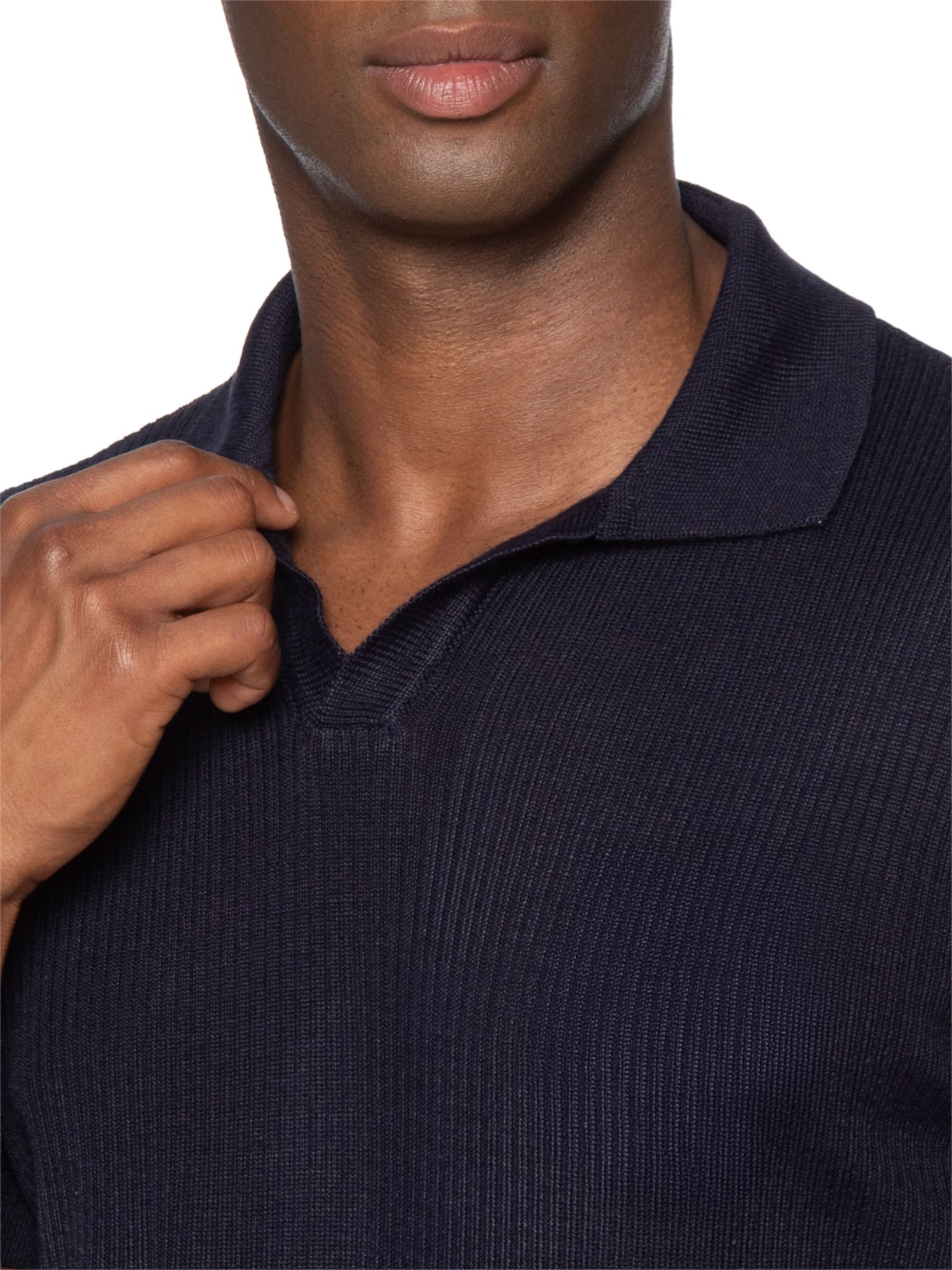 Polo Masculina Regular Fit Tricot Canelado Azul Sergio K