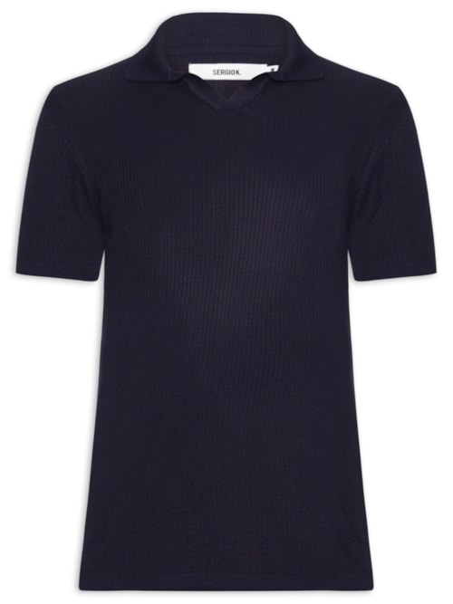 Polo Masculina Regular Fit Tricot Canelado - Azul