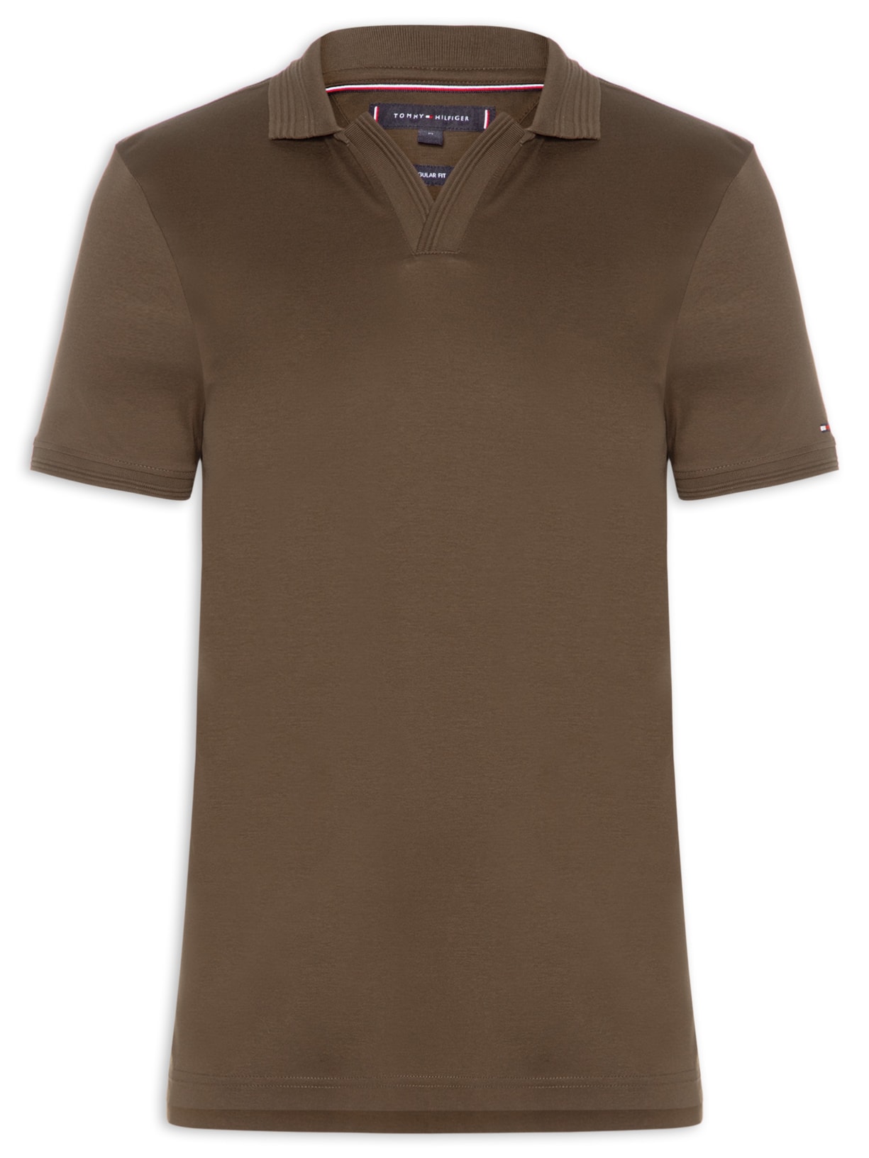 Polo Masculina Regular Fit V-Nk Interlock Marrom Tommy Hilfiger