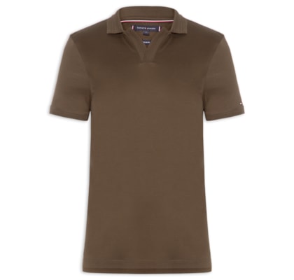 Polo Masculina Regular Fit V-Nk Interlock - Marrom