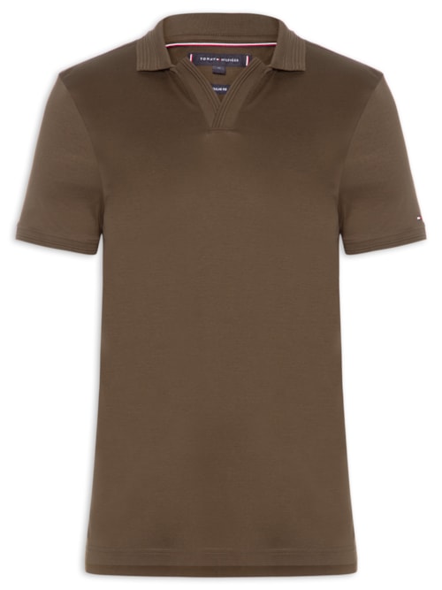 Polo Masculina Regular Fit V-Nk Interlock - Marrom