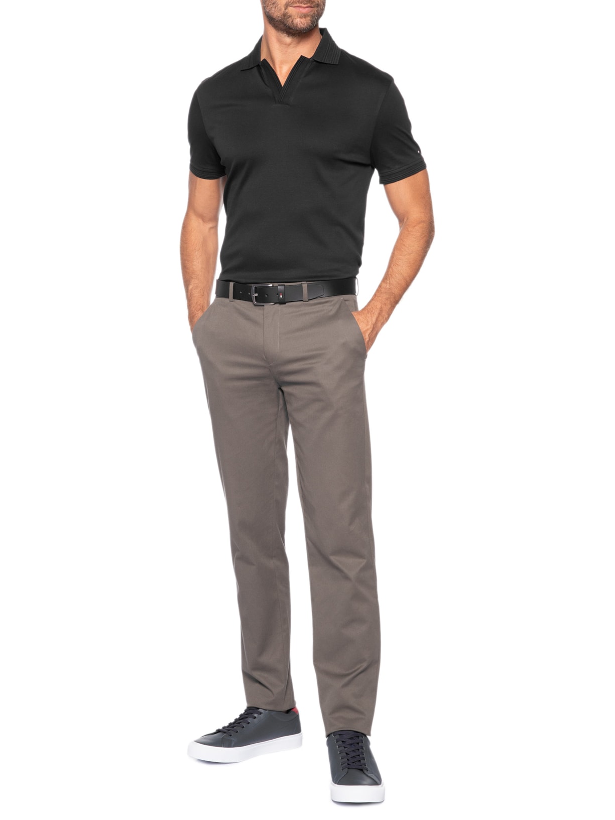 Polo Masculina Regular Fit V-Nk Interlock Preto Tommy Hilfiger