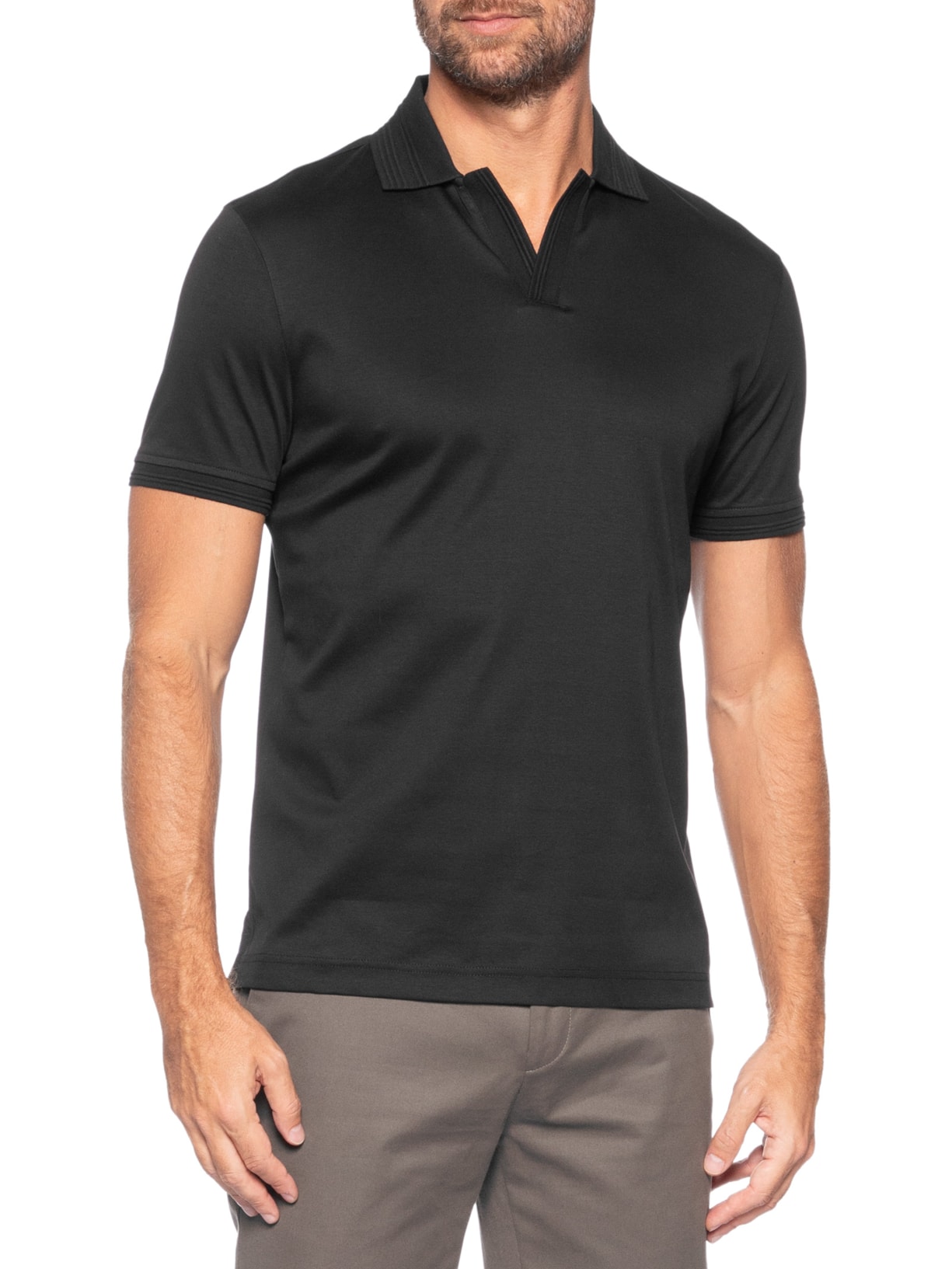 Polo Masculina Regular Fit V-Nk Interlock Preto Tommy Hilfiger