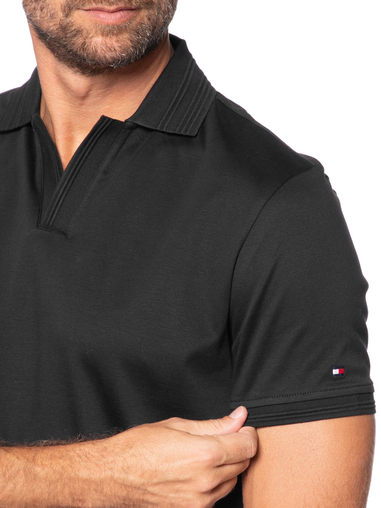 Polo Masculina Regular Fit V-Nk Interlock Preto Tommy Hilfiger