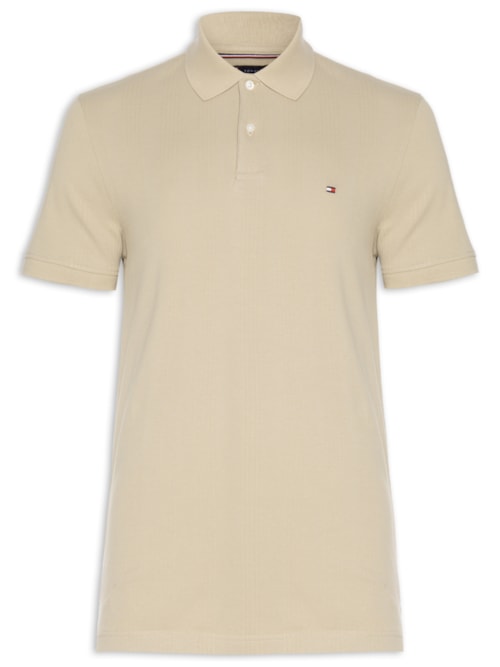 Polo Masculina Regular Fit Vertical Stripe Em Piquet De Algodão Orgânico - Bege