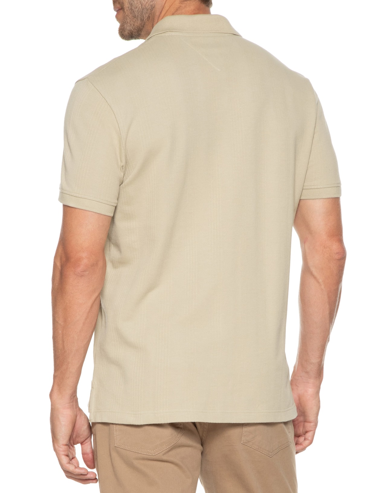 Polo Masculina Regular Fit Vertical Stripe Em Piquet De Algodão Orgânico Bege Tommy Hilfiger