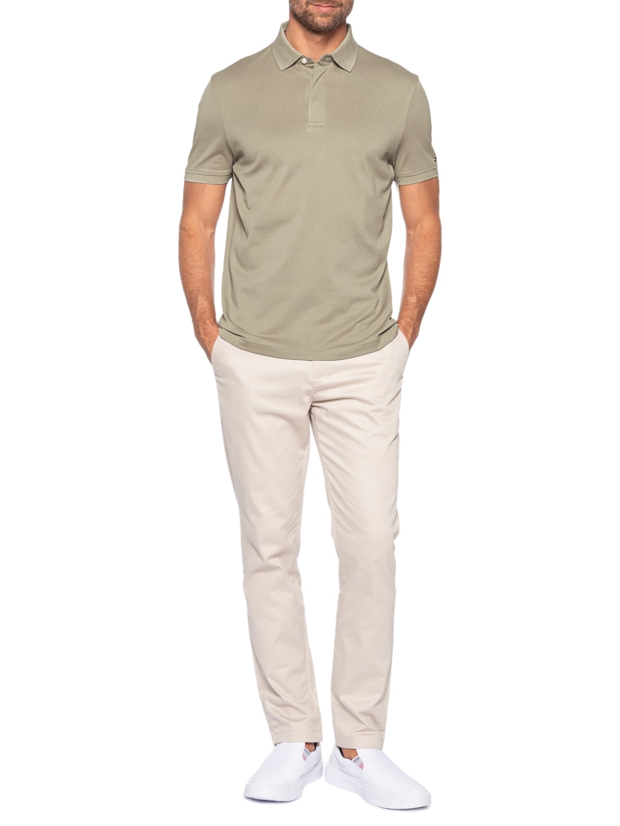 Polo Masculina Regular Fit Vista Coberta Bege Tommy Hilfiger