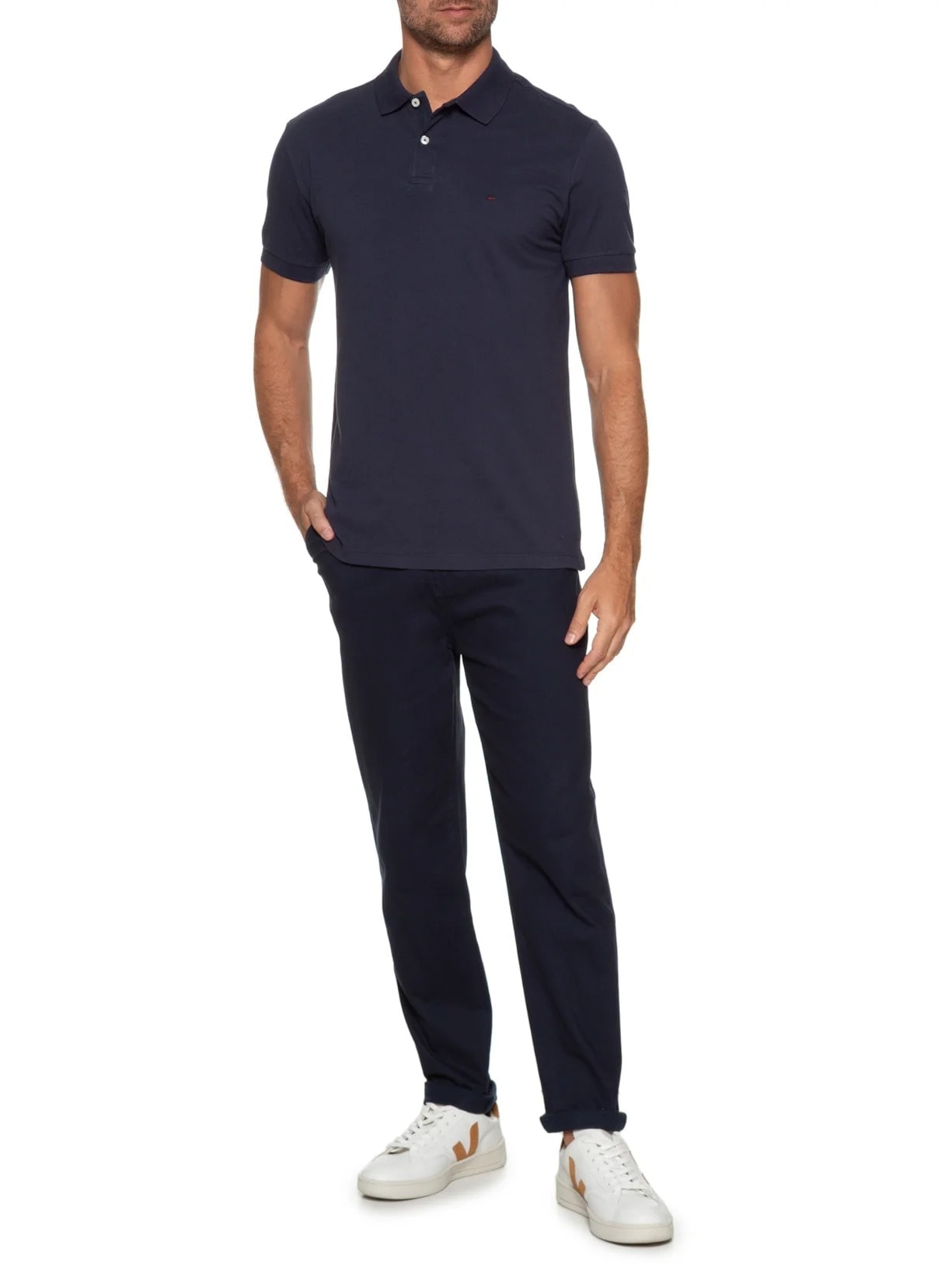 Polo Masculina Regular Fit Vista com Detalhe Interno Azul Aramis