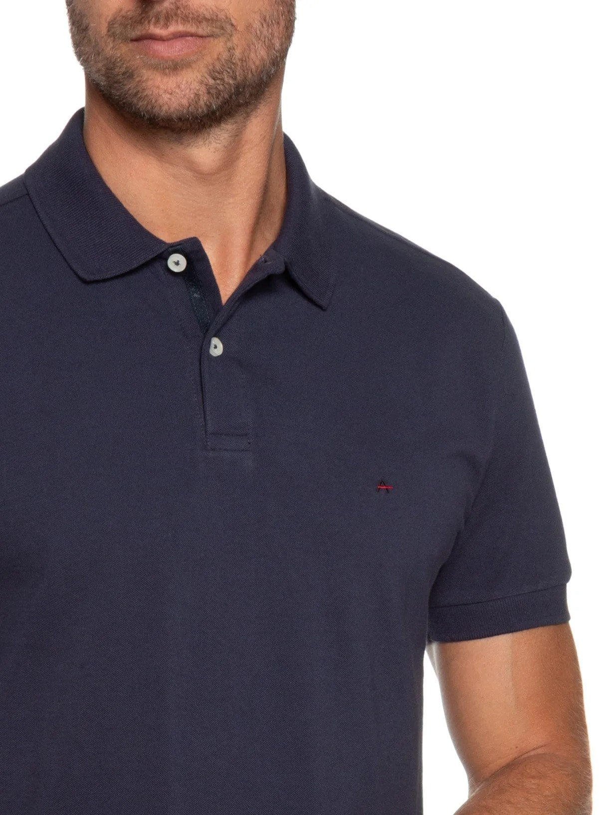 Polo Masculina Regular Fit Vista com Detalhe Interno Azul Aramis