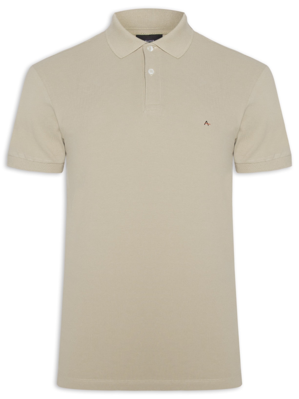 Polo Masculina Regular Fit Vista com Detalhe Interno - Bege
