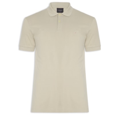Polo Masculina Regular Fit Vista com Detalhe Interno - Bege