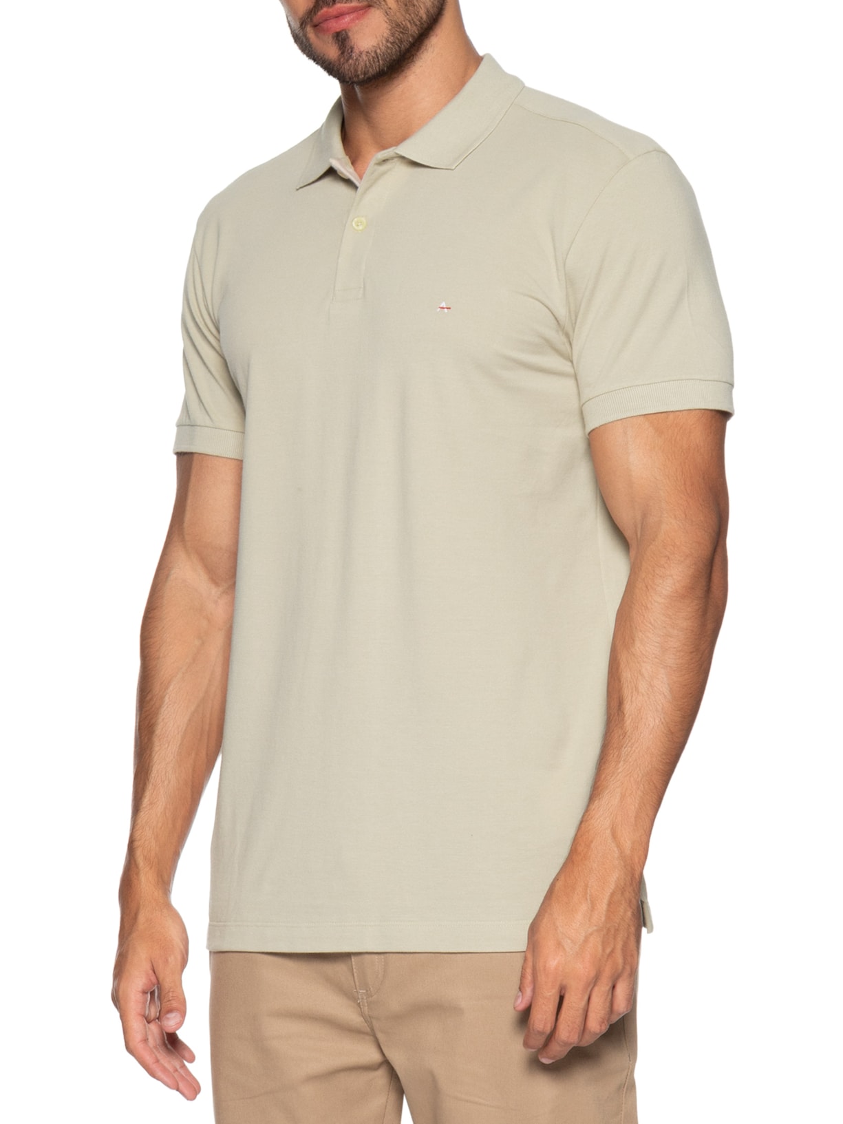 Polo Masculina Regular Fit Vista com Detalhe Interno Bege Aramis