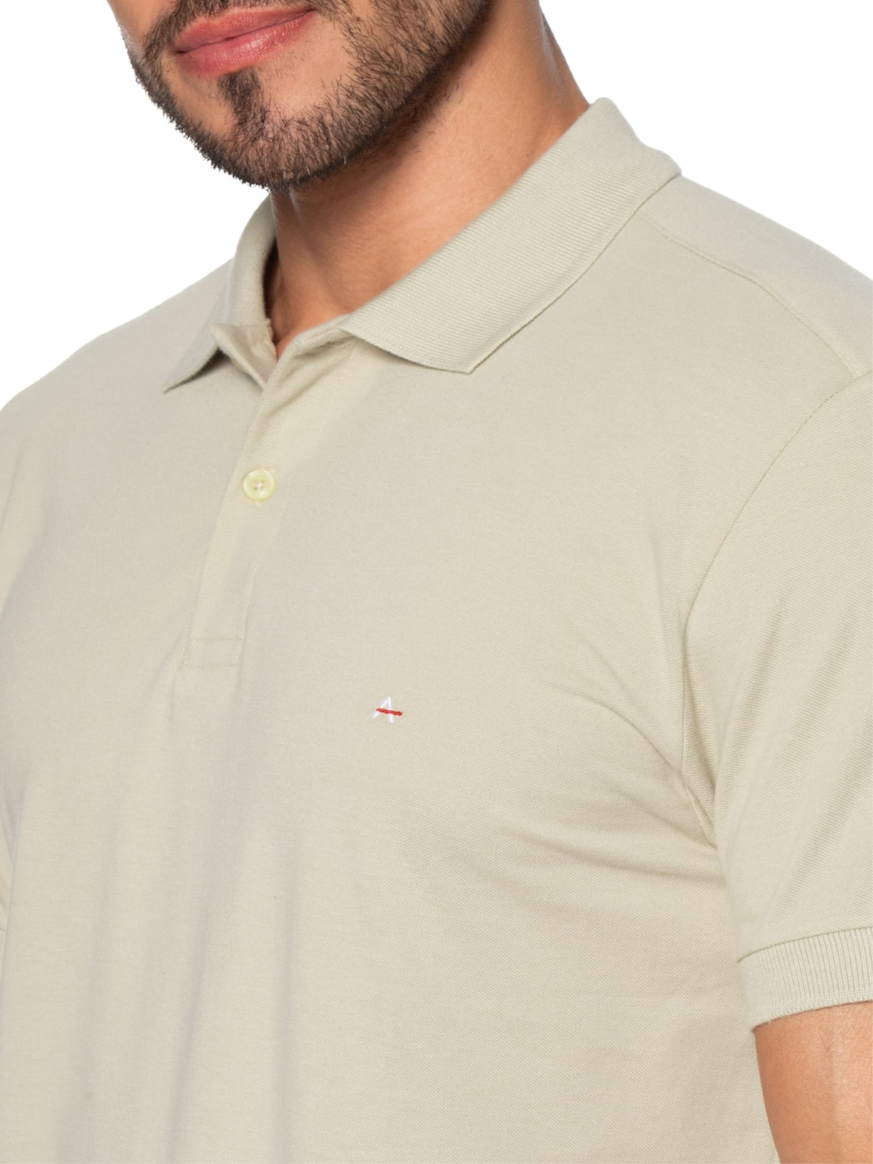Polo Masculina Regular Fit Vista com Detalhe Interno Bege Aramis