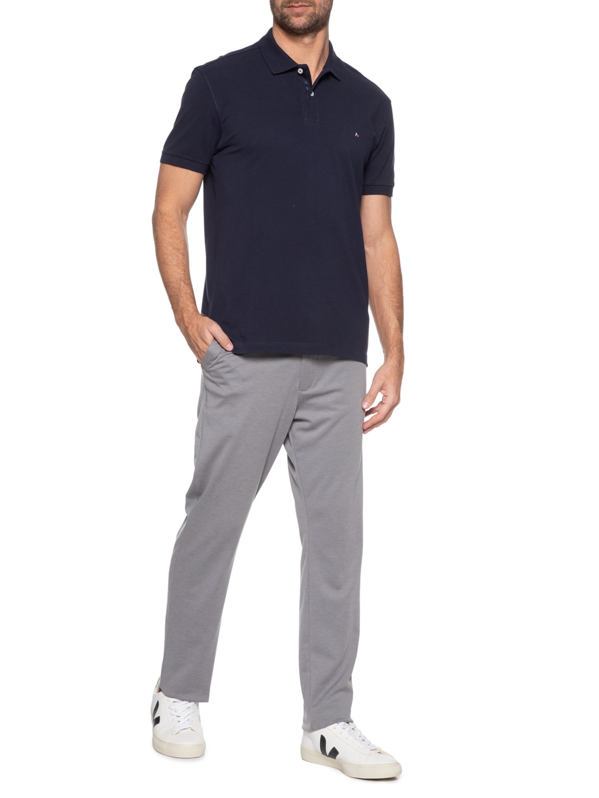 Polo Masculina Regular Fit Vista Detalhe Interno Azul Aramis