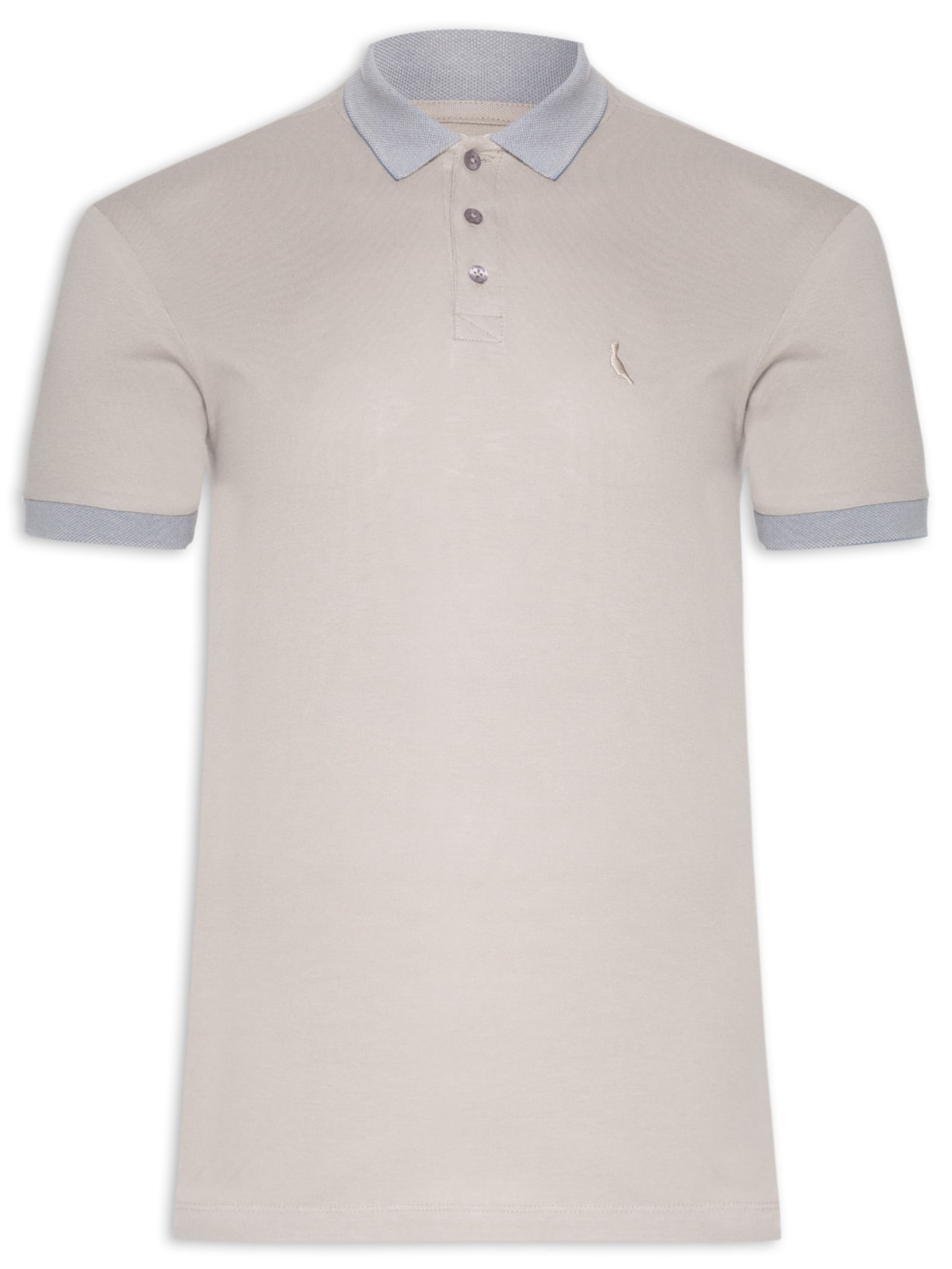 Polo Masculina Regular Gola Denim - Cinza