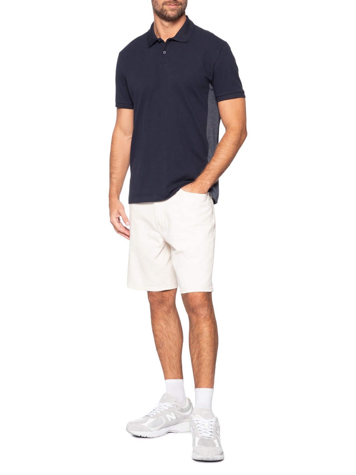 Polo Masculina Regular Retilínea Lateral Azul Calvin Klein Jeans