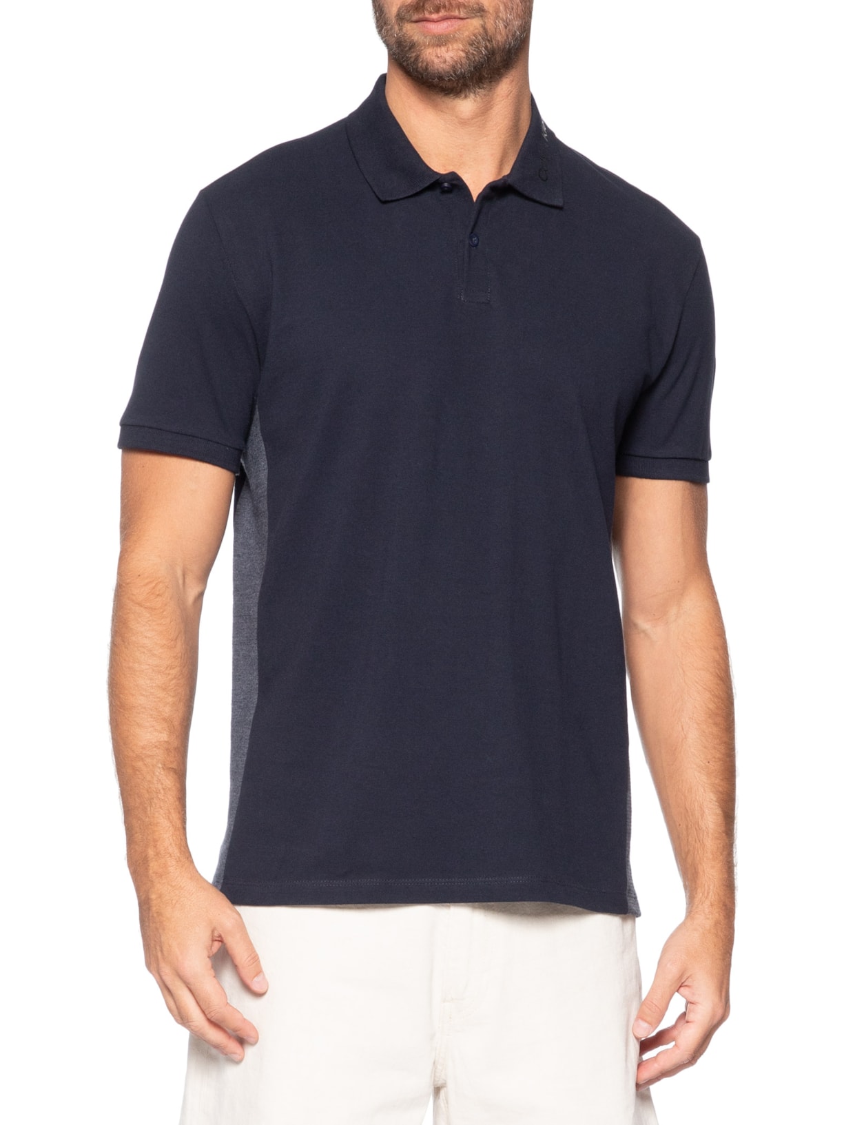 Polo Masculina Regular Retilínea Lateral Azul Calvin Klein Jeans