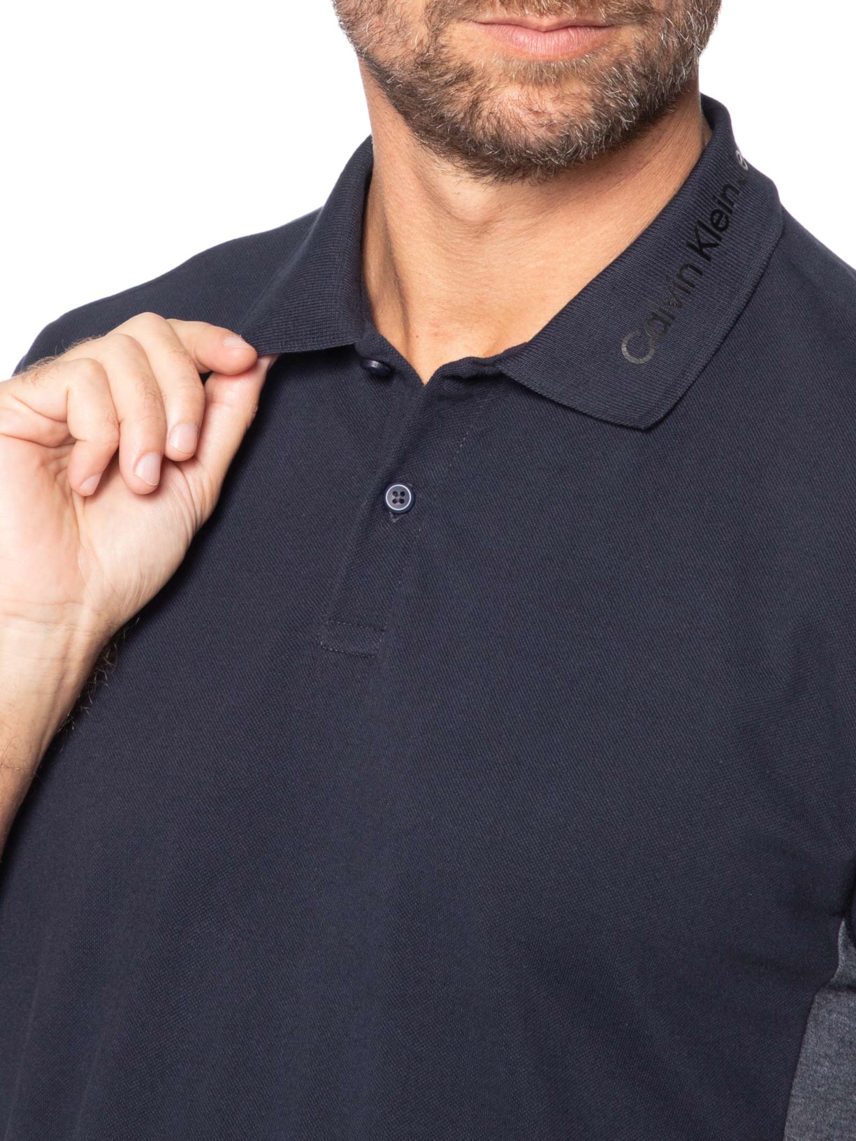Polo Masculina Regular Retilínea Lateral Azul Calvin Klein Jeans