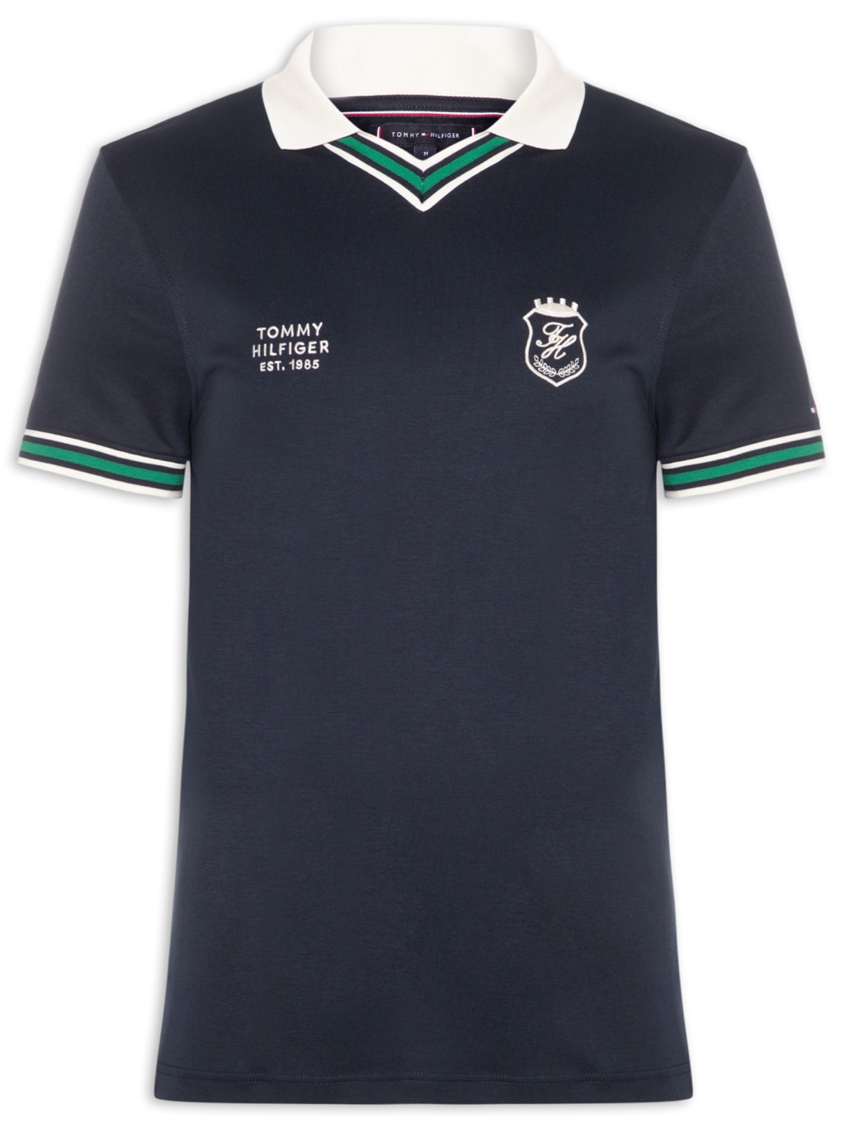 Polo Masculina Relaxed Fit V-Nk Brasão No Peito - Azul