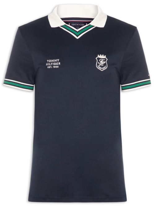 Polo Masculina Relaxed Fit V-Nk Brasão No Peito - Azul