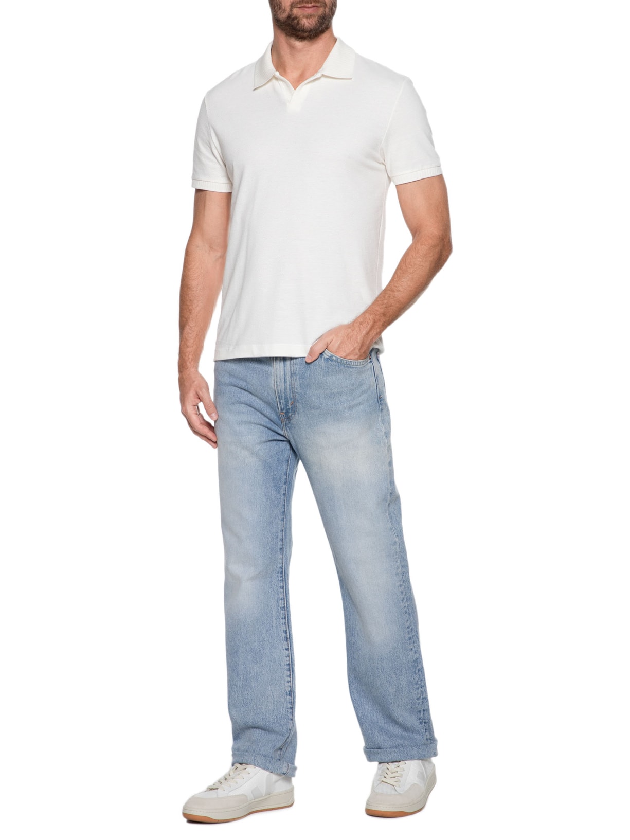 Polo Masculina Resort Regular Fit Off White Hering