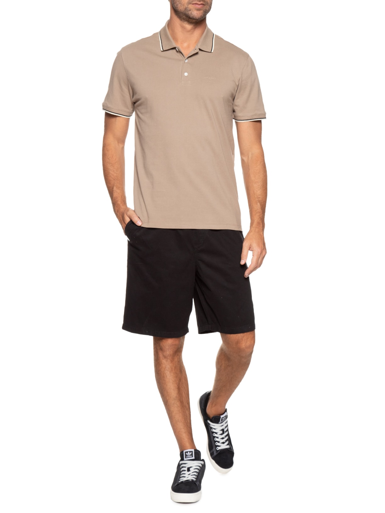 Polo Masculina Rg 2 Lines Taupe Bege John John