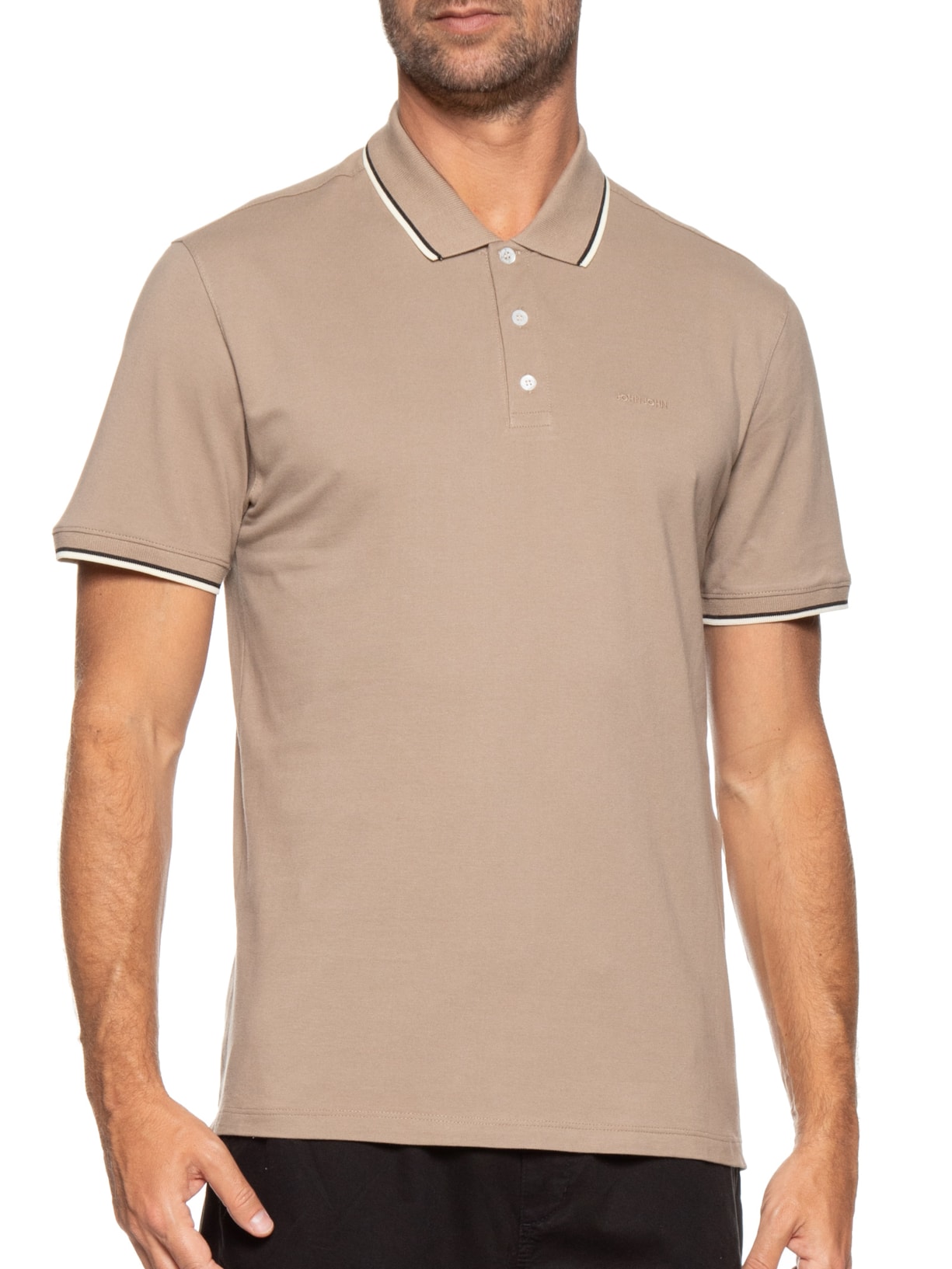 Polo Masculina Rg 2 Lines Taupe Bege John John