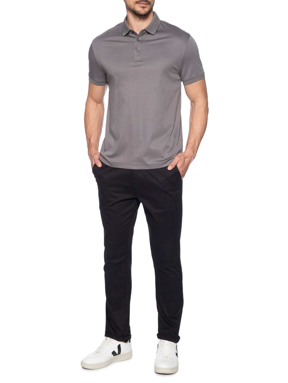 Polo Masculina Seda Com Modal Cinza Aramis