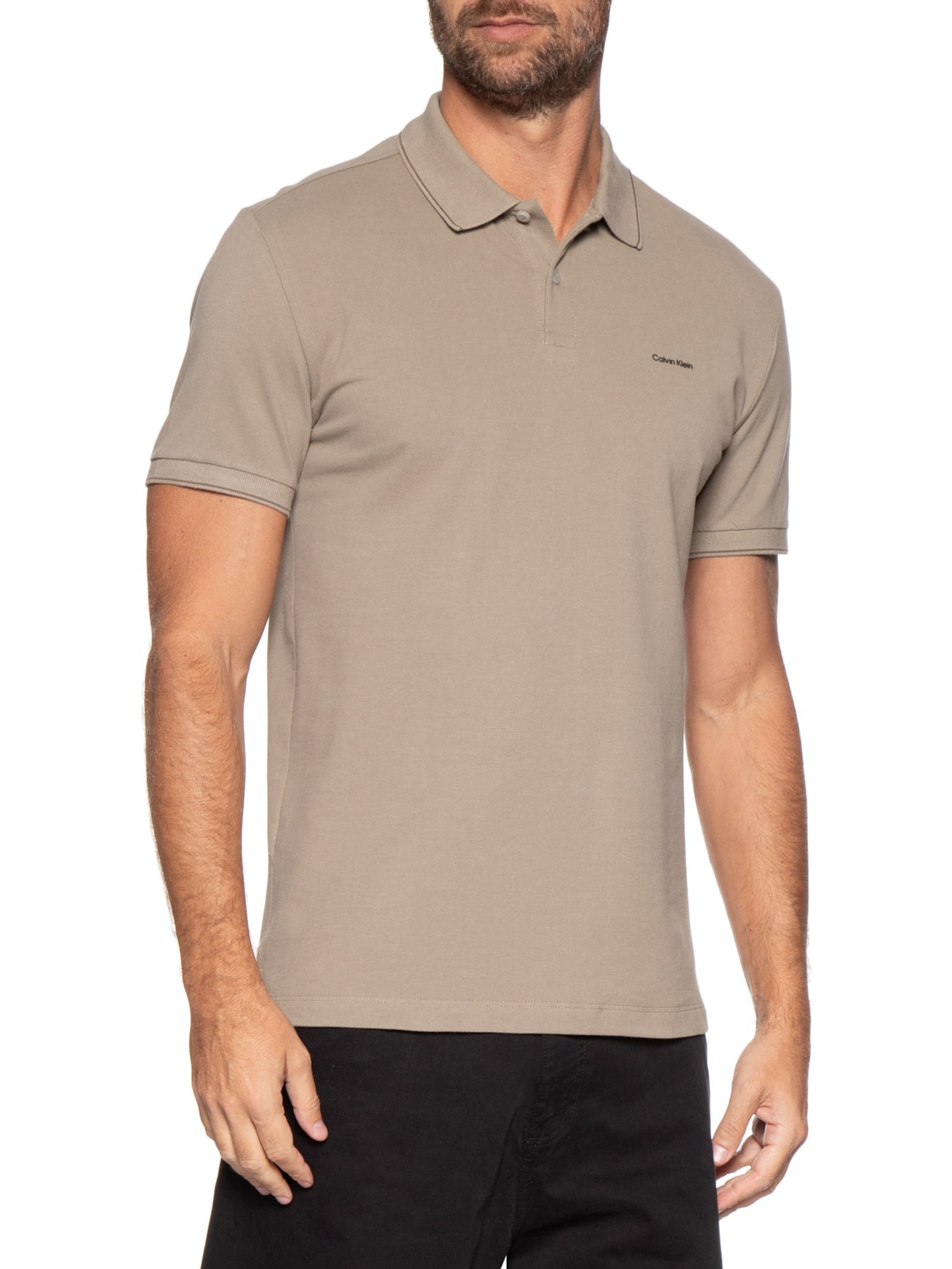Polo Masculina slim Basica Com Friso Bege Calvin Klein - White Label