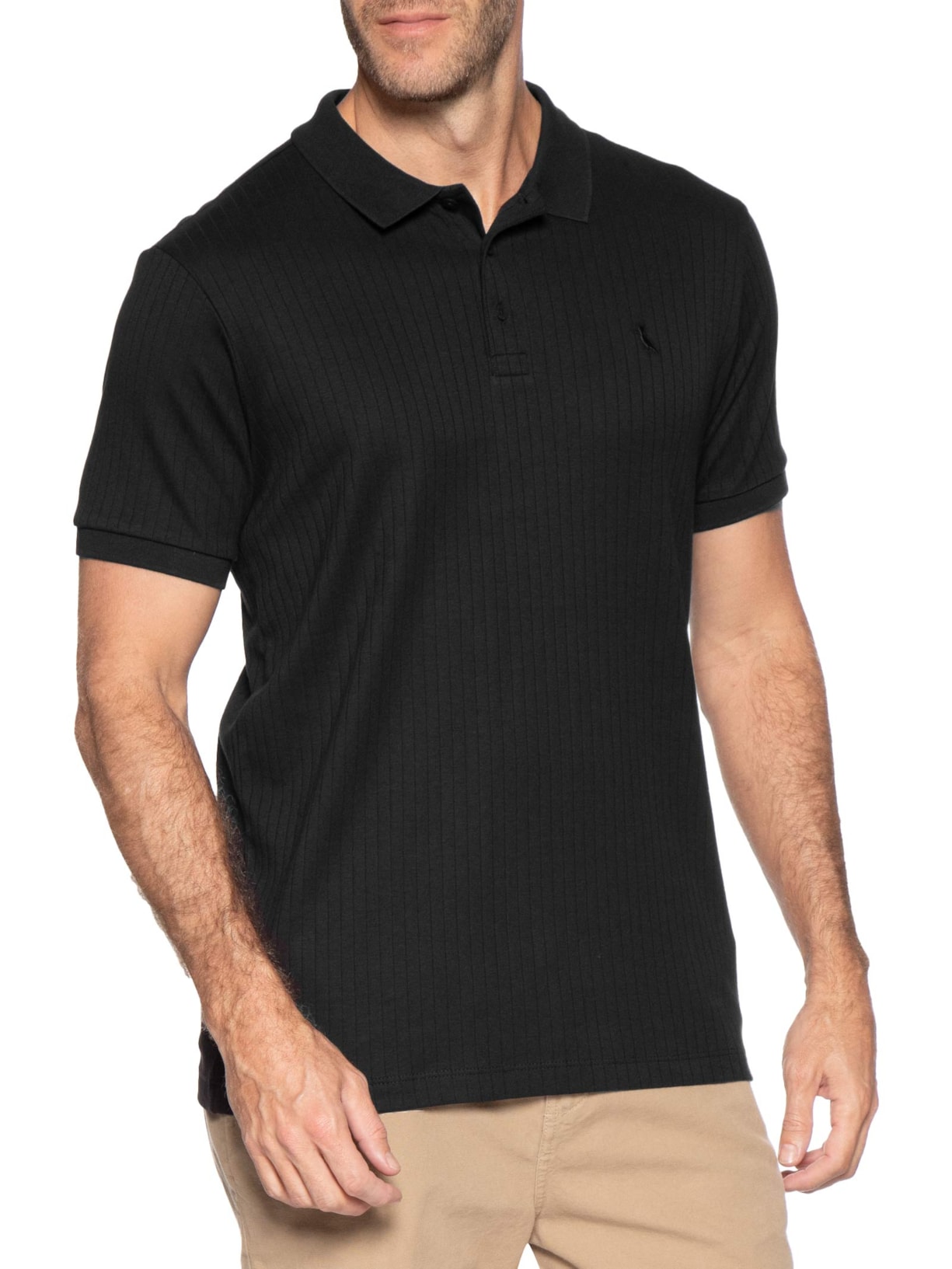 Polo Masculina Slim Canelada Preto Reserva