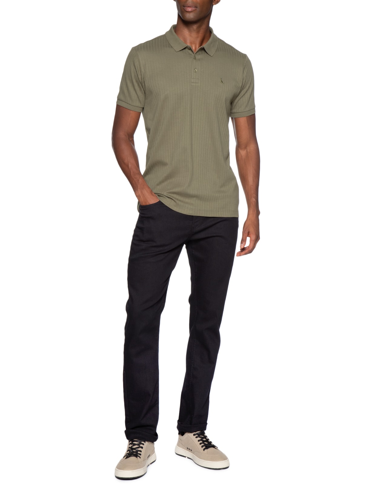Polo Masculina Slim Canelada Verde Reserva