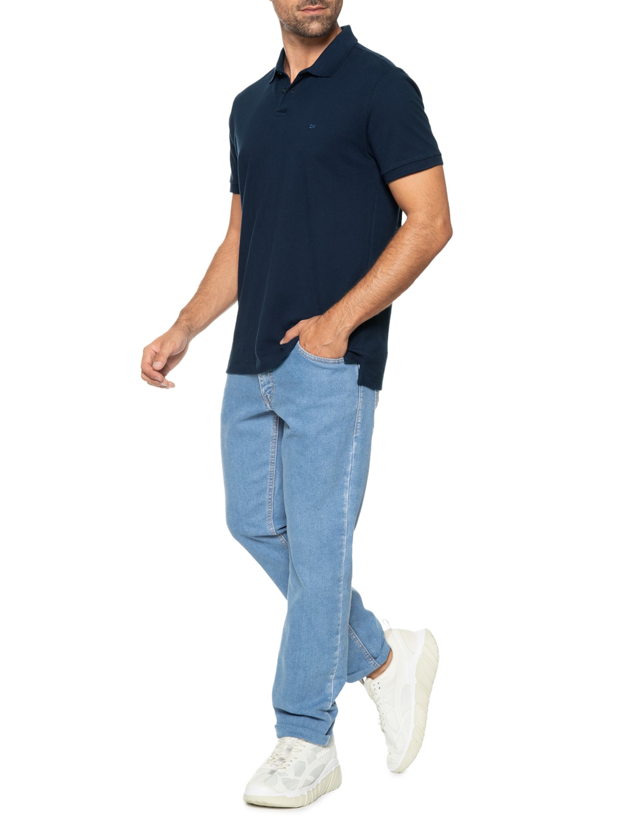 Polo Masculina Slim Fit Básica Azul Calvin Klein - White Label
