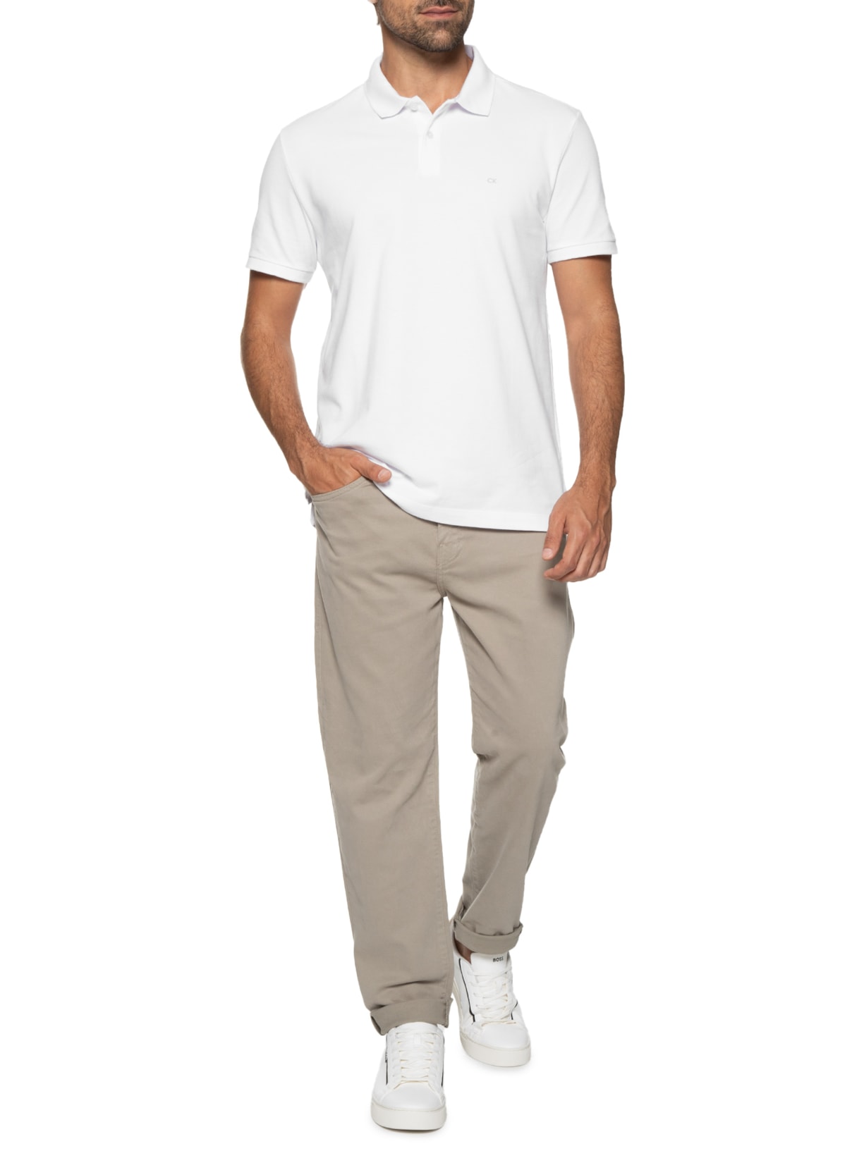 Polo Masculina Slim Fit Básica Branco Calvin Klein - White Label