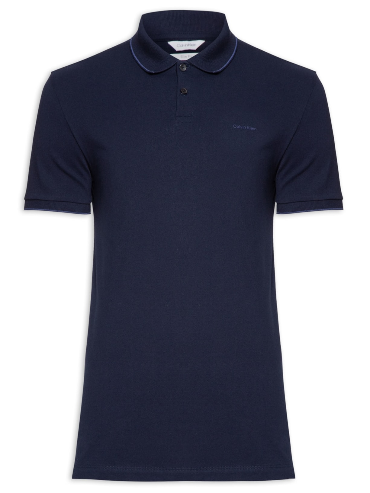 Polo Masculina Slim Fit Básica Com Friso - Azul