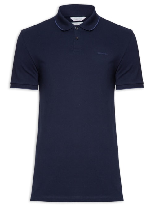 Polo Masculina Slim Fit Básica Com Friso - Azul