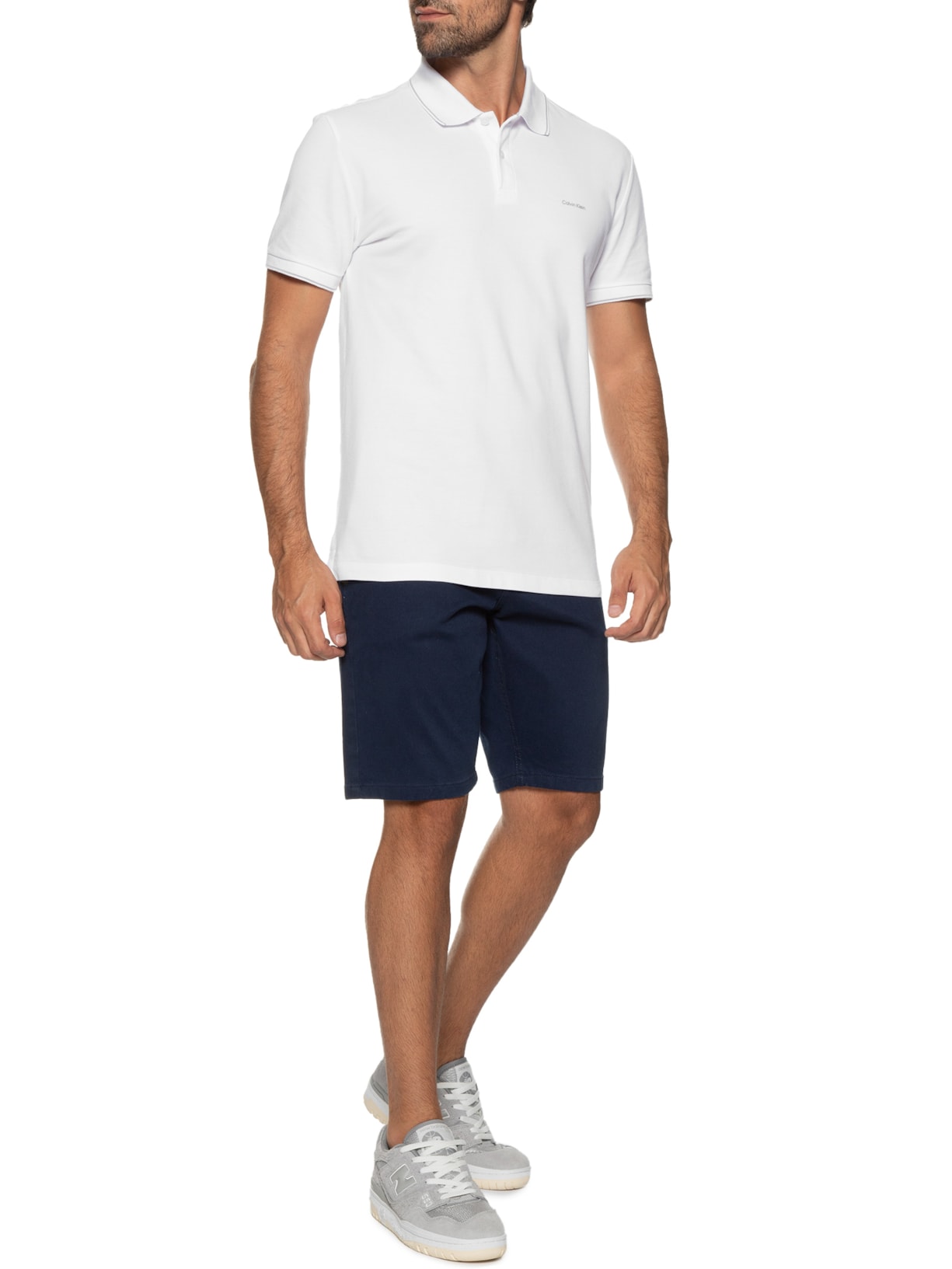 Polo Masculina Slim Fit Básica Com Friso Branco Calvin Klein - White Label