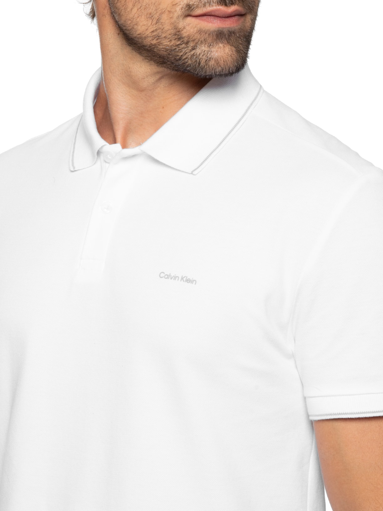 Polo Masculina Slim Fit Básica Com Friso Branco Calvin Klein - White Label