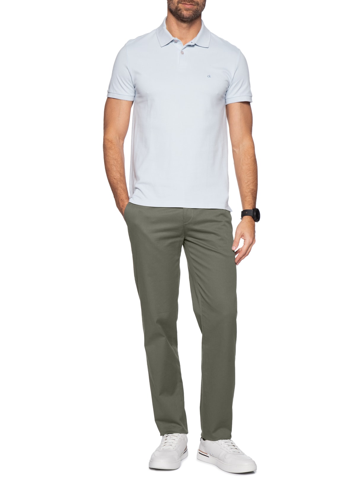 Polo Masculina Slim Fit Básica sem Friso  – Azul Calvin Klein