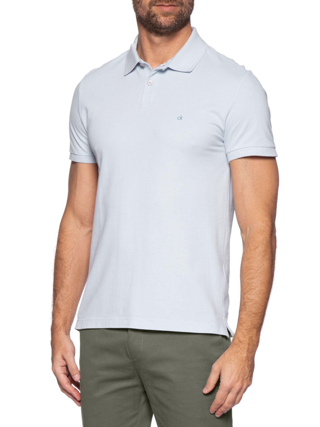 Polo Masculina Slim Fit Básica sem Friso  – Azul Calvin Klein
