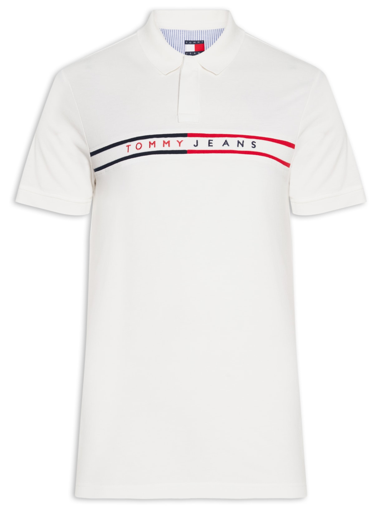 Polo Masculina Slim Fit Chest Flag Estampada Branco Tommy Jeans