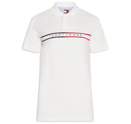 Polo Masculina Slim Fit Chest Flag Estampada - Branco