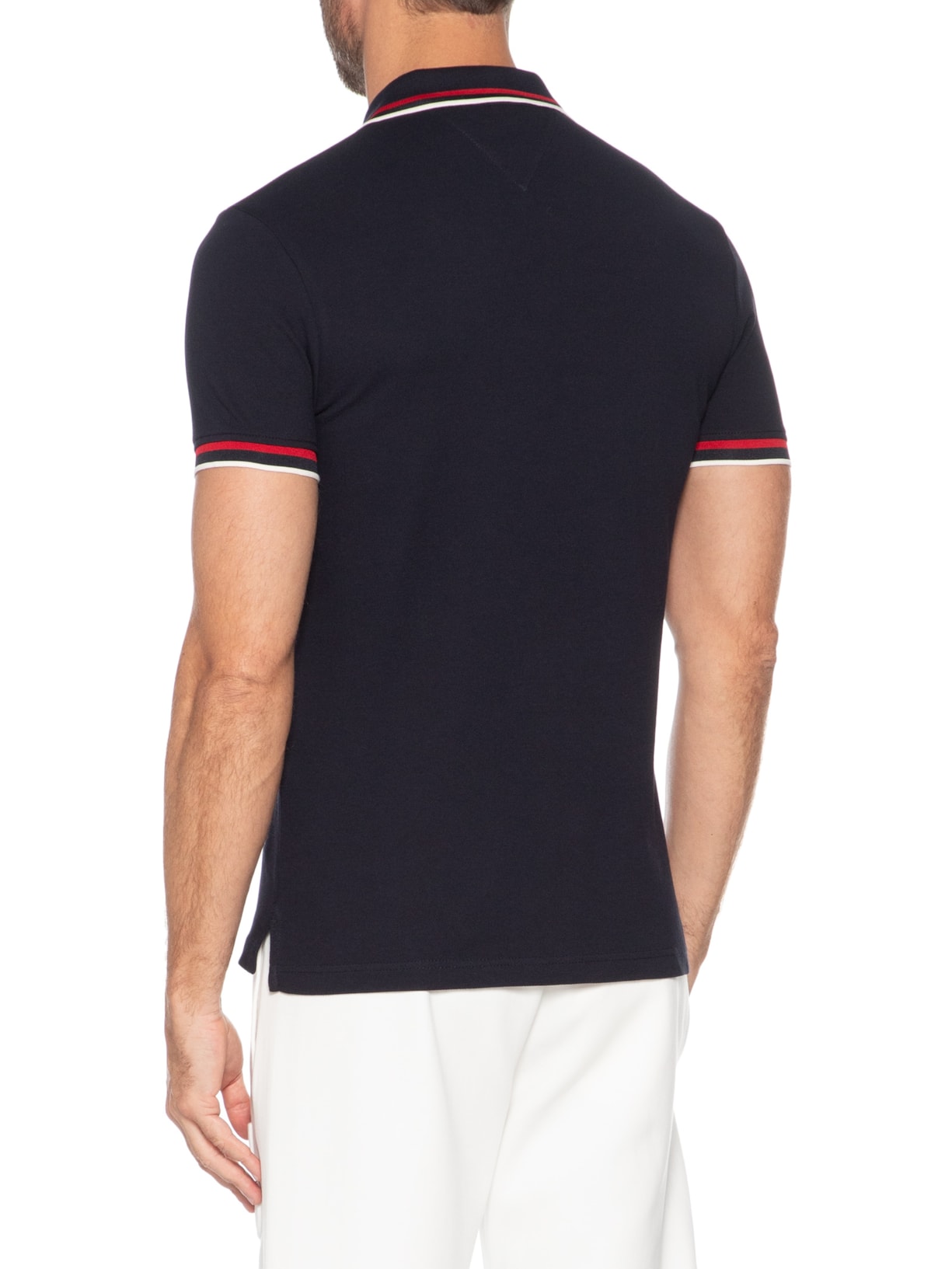 Polo Masculina Slim Fit Com Friso No Punho Azul Tommy Hilfiger