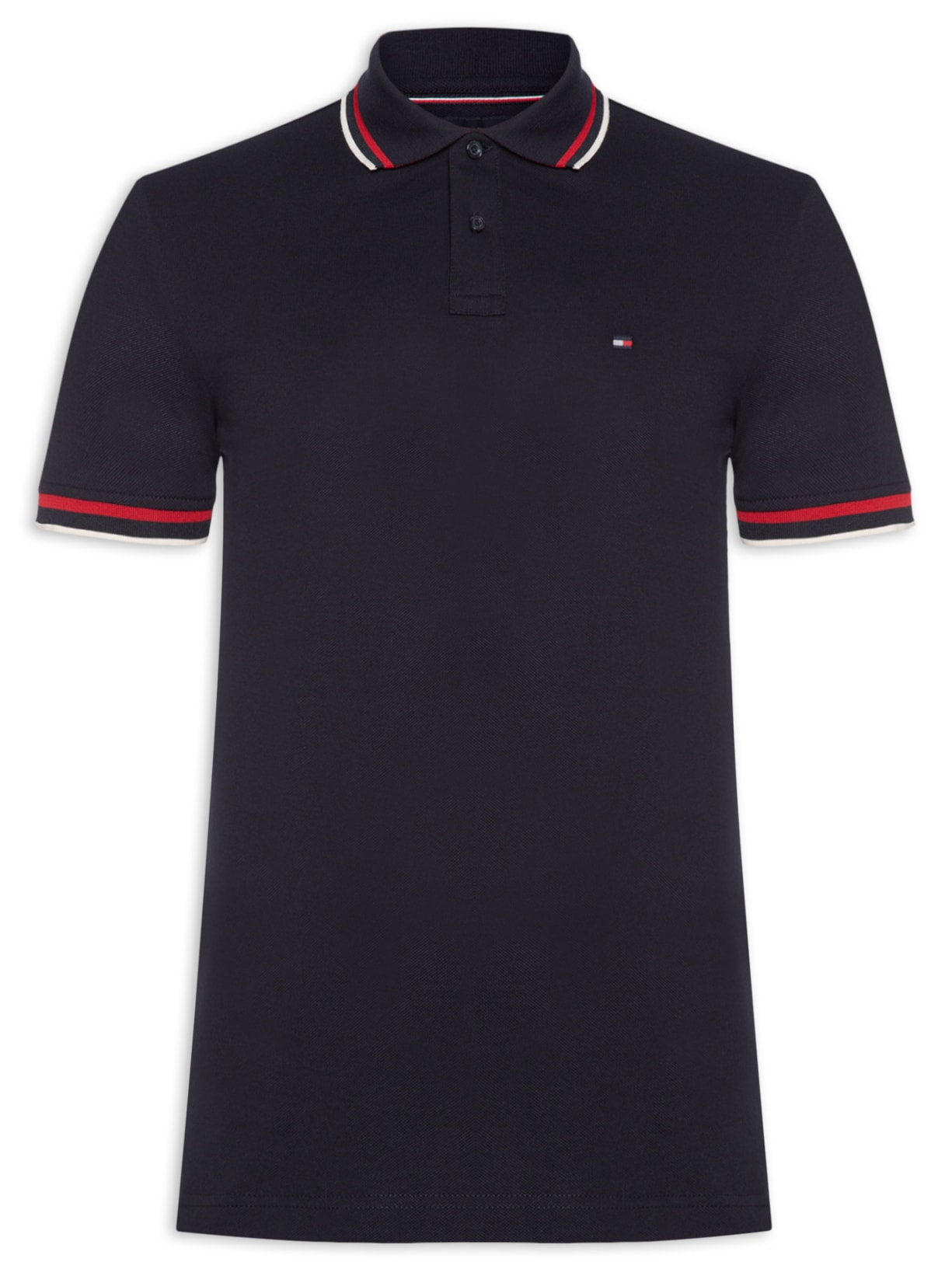 Polo Masculina Slim Fit Com Friso No Punho Azul Tommy Hilfiger