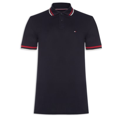 Polo Masculina Slim Fit Com Friso No Punho - Azul