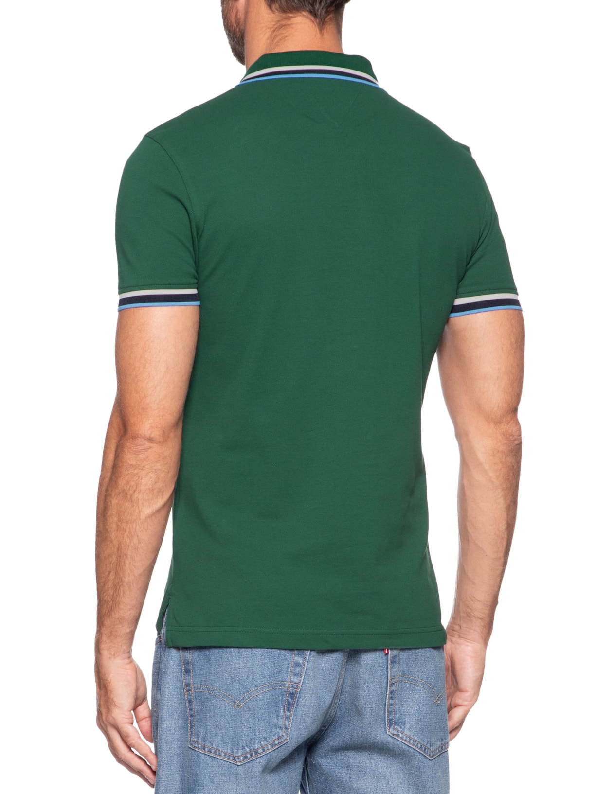 Polo Masculina Slim Fit Com Friso Verde Tommy Hilfiger
