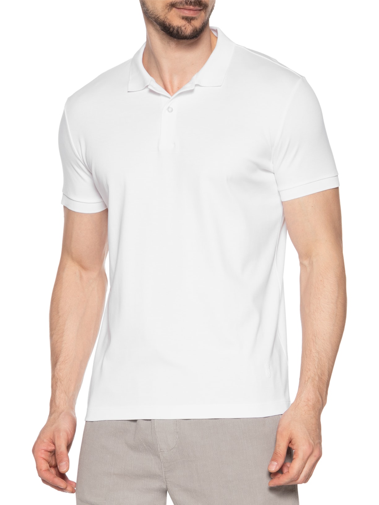 Polo Masculina Slim Fit em Algodão Pima Peruano Branco Pineapple