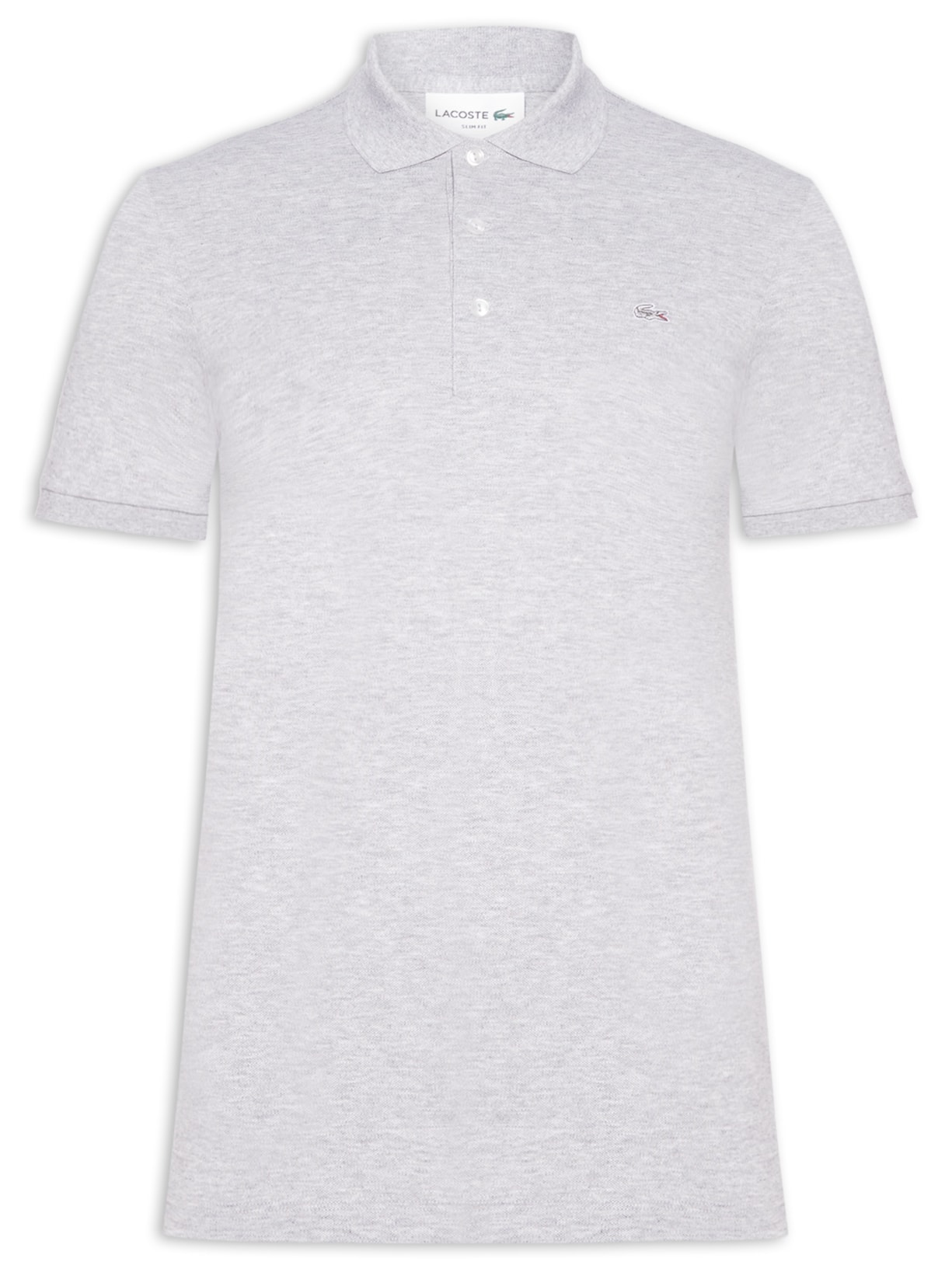 Polo Masculina Slim Fit Em Mini Piquet Stretch Cinza Lacoste