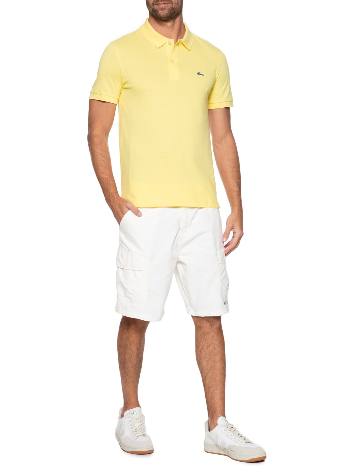 Polo Masculina Slim Fit Em Petit Piquet Amarelo Lacoste
